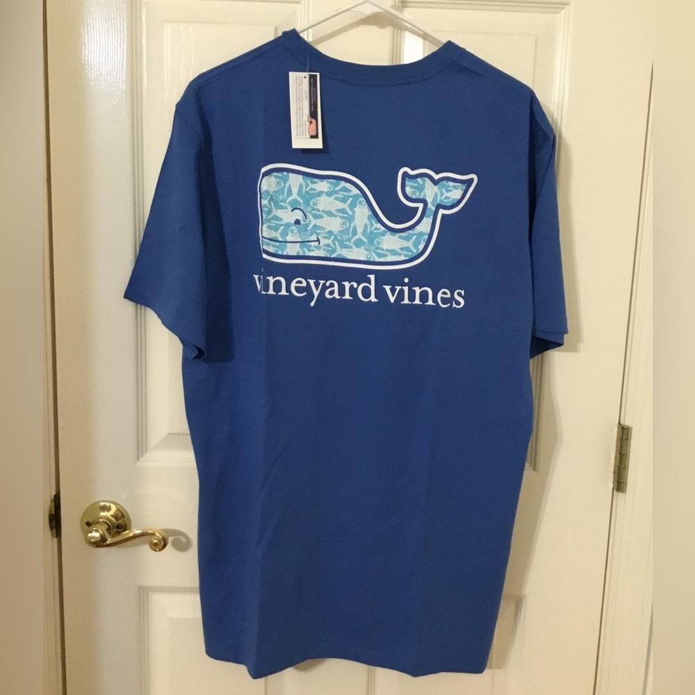 Vineyard Vines Tuna Dotted Batik Whale Blue Wave Short Sleeve Tee Large
